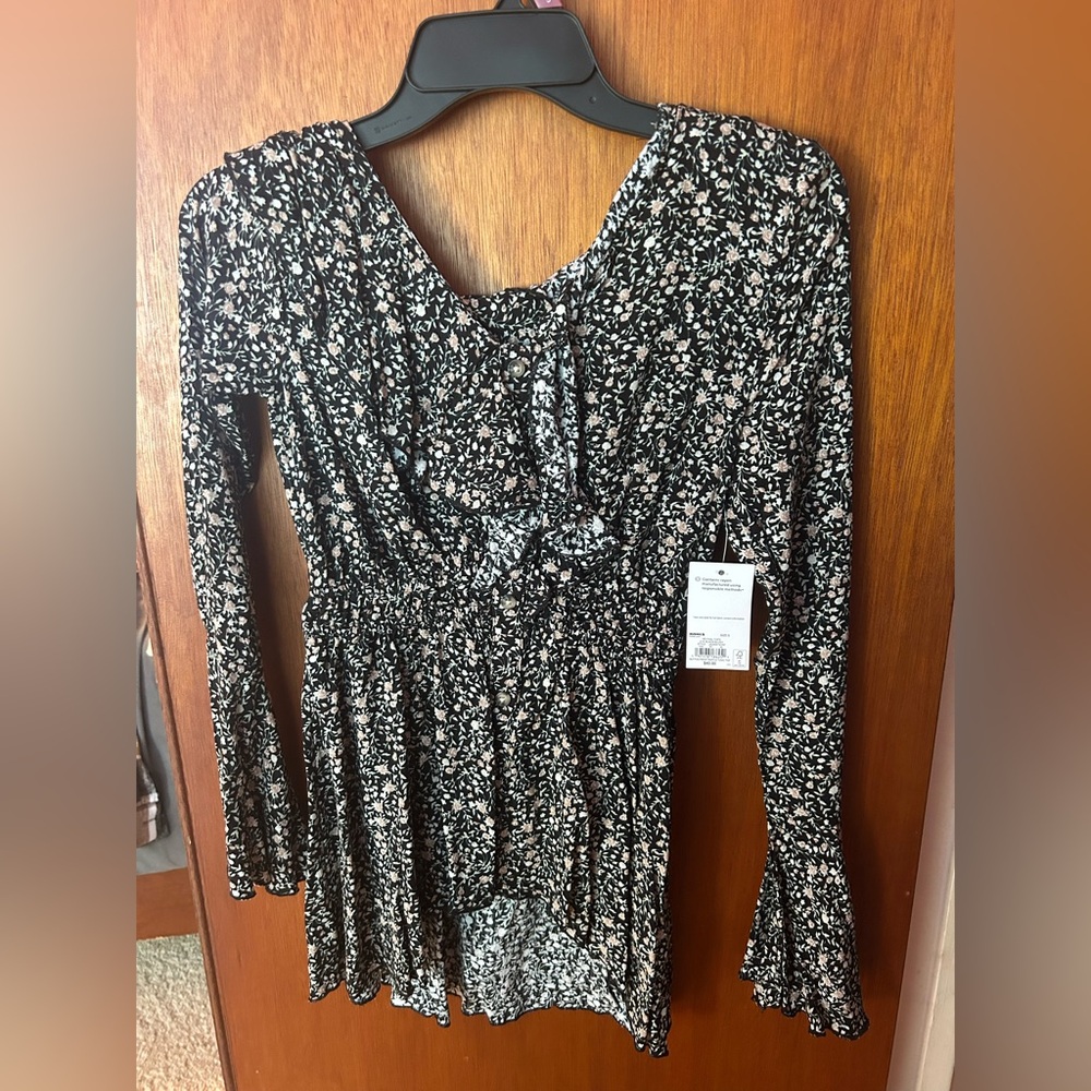 Dark floral print “revival top”, long sleeves, good material!